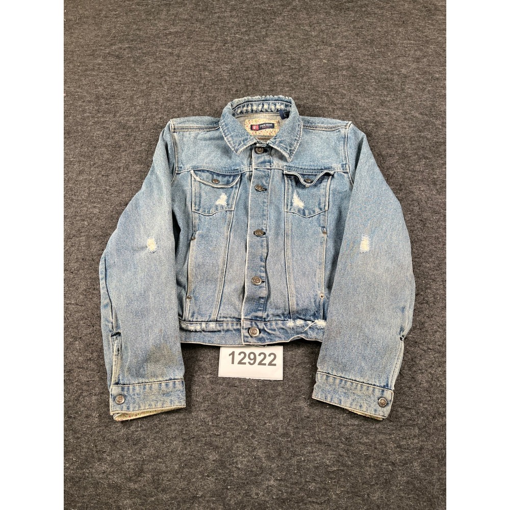 Duck Head Jeans Co. Trucker Jacket Womens Large Blue Denim Cotton Distressed